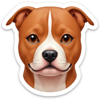 Cinematic Noble Red/Fawn Staffordshire Bull Terrier Portrait Emoji, Poised and regal, with a compact, muscular build and a sleek, well-groomed red/fawn Fur accented by subtle white markings, deep-set soulful dark eyes, Simplified yet sharp and sophisticated features, highly detailed, glowing with a soft, dignified glow, high shine, intelligent and loyal, stylized with an air of strength, focused and attentive, soft glowing outline, capturing the essence of a watchful and confident guardian, so majestic it feels as though it could stride out of the screen with effortless authority! sticker
