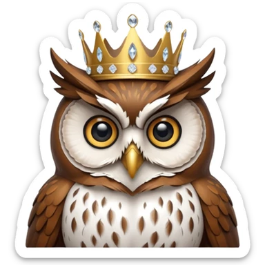 Owl Duke – wise owl with crystal crown perched gracefully. sticker