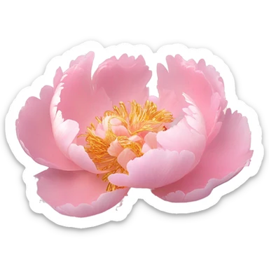 Peony "A lush pastel pink peony with layered, ruffled petals glowing softly, with sparkles and a magical golden light emanating from its center." sticker