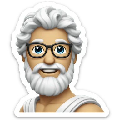 Poseidon with Trident. white dress. smile . eye blink. with glasses sticker
