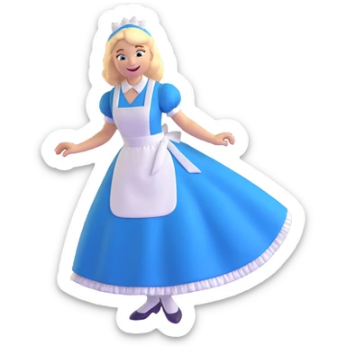 Disney's Alice in Wonderland with a big smile while curtseying in her blue dress with white apron sticker