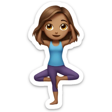 A girl with brown long hair and fair skin is standing in a yoga pose sticker