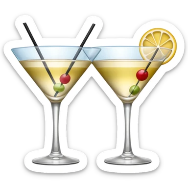 two realistic glasses of cocktail in emoji style, one coupe glass and one martini sticker