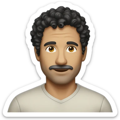 middle age man informal cloth tanned short black curly hair black eyes sticker