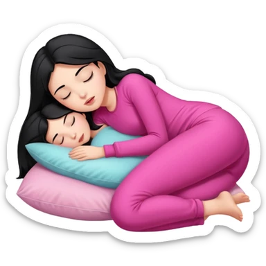 Sleeping on the pillow, beauty hot and pretty Pale girl with medium high black hair wearing sexy pink clothes  sticker