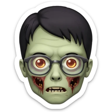 zumbie de cabelo preto medio,olhos pretos e oculos quadrados pequeno sticker