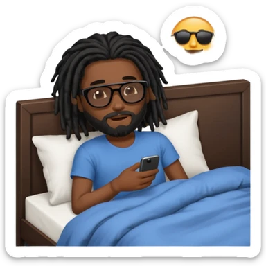African American man with beardwith shoulder length black dreadlocks wearing black sunglasses waking up in bed sticker