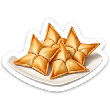 Crab Rangoons with a dipping sauce sticker
