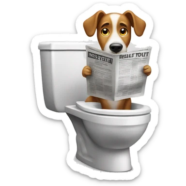 dog using the toilet while reading the newspaper  sticker