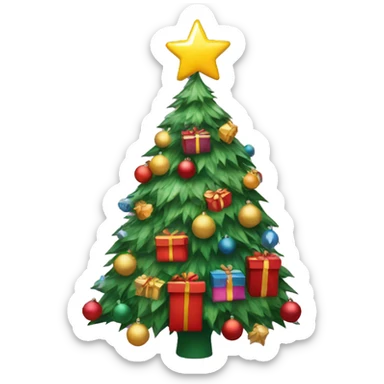 A decorated Christmas tree with presents below it sticker