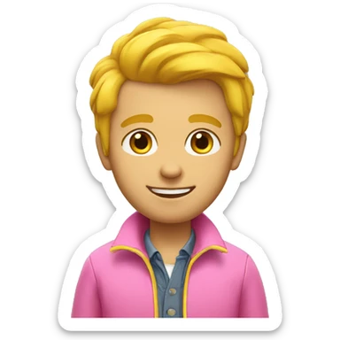 Guy in yellow jacket and pink collared shirt sticker