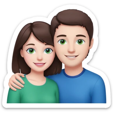 pink polaroid photo of a couple thats white with brunette hair blue and green eyes sticker