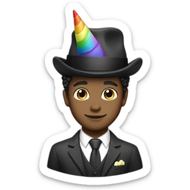 Posh-boy-with-suit-and-rainbow-unicorn-hat sticker