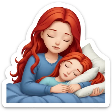 Red long hair girl sleeping in bed alone sticker
