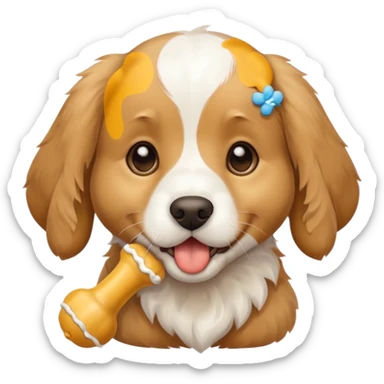 puppy face with white bone in mouth sticker