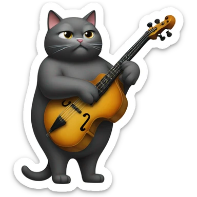 Obese cat playing stand up bass sticker