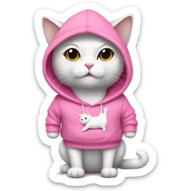 White cat with pink hoodie ad pink tutu dress sticker