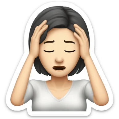 Headache, middle-aged Korean woman in her 40s, with one hand on her head, painful face sticker