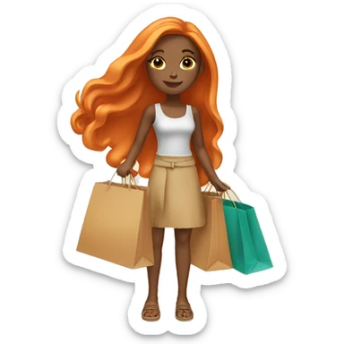 Tan girl with long orange hair holding shopping bags sticker
