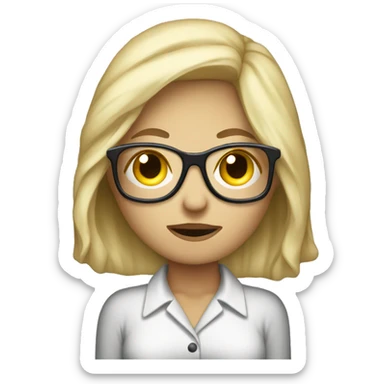 Blonde Secretary with spectacles half covering face with bedsheets sticker