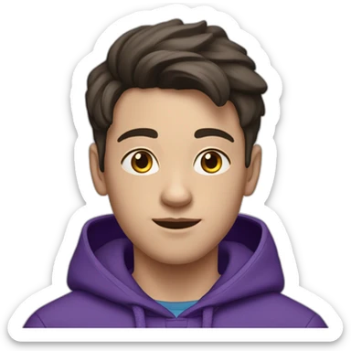 13 year old white boy fron The Netherlands with dark hair wearing jogging pants and a purple hoodie sticker