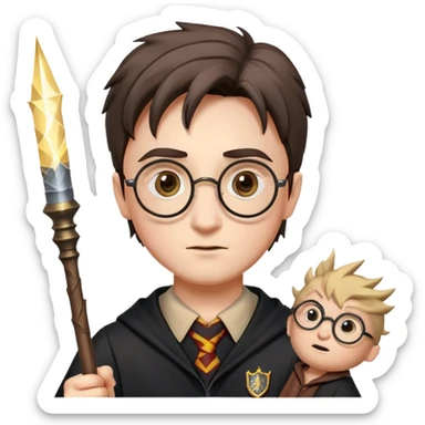 Harry Potter with glasses, lightning scar, and wand sticker