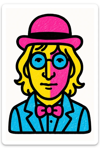 John Lennon with round glasses and a bowler hat, pop art style sticker