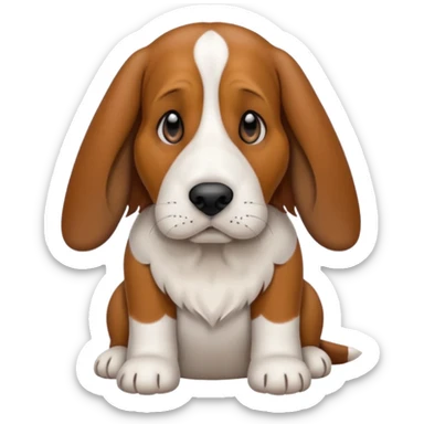 Basset hound with smaller ears, brown face black nose and ears. White belly chest and feet sticker