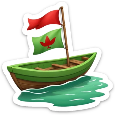 green boat in cartoon having a small place and a small red flag on it sticker