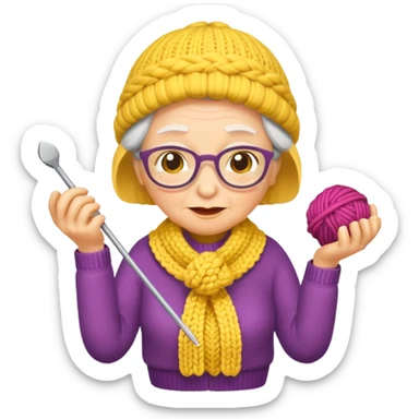 knitting grandma yellow sticker