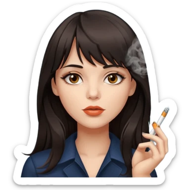 Hot girl with long layered dark hair, brown eyes, and bangs smoking cigarette  sticker