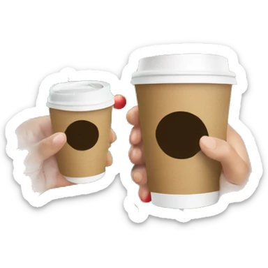 two hands holding paper coffee cups on a photo of a Christmas tree sticker