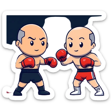 Jeff Bezos and Elon Musk in a boxing ring, cartoon style sticker