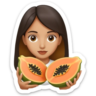 Beautiful body of  Girl beautiful body holding one half of papaya sliced in half sticker