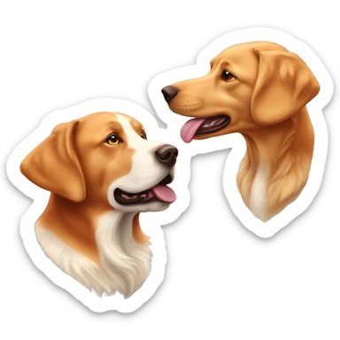 Fox red Labrador and white curly golden retriever playing sticker