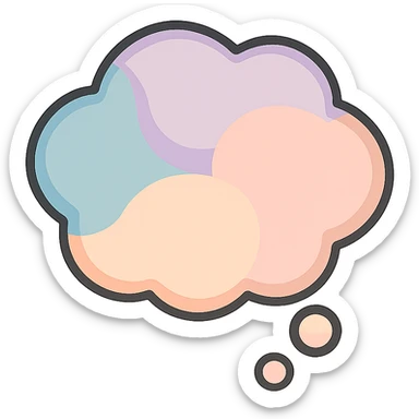 thought bubble of unusual shape, icon-color-outlined style, well detailed, detailed shadows and highlights, thin clean contours, soft rounded shapes, pastel palette #98B5BC, #B5B3C1, #C9A3C9, #E4C0CA, #F7DCD1, #F7C0AA, modern Japanese pop art and sticker aesthetics, soft lighting, transparent background sticker
