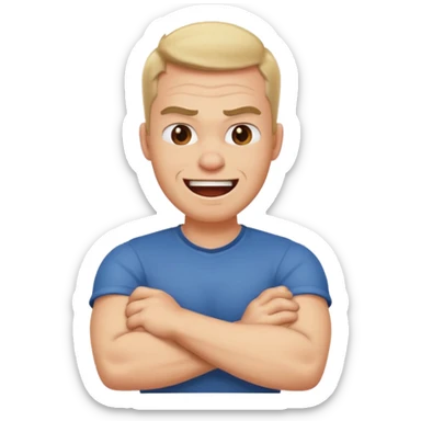 arms crossed around neck angry laughing guy sticker