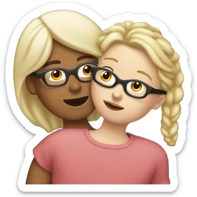 blonde woman with glasses and boy with black cap and no glasses kissing. both are white sticker