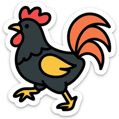 black rooster, eye-catching, dynamic pose, graphic style sticker
