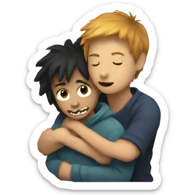 Female monster hugging human boy sticker