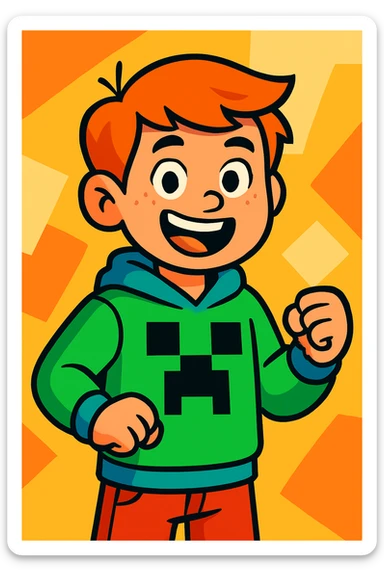 Change the jumper to green, keep vibrant cartoon style sticker