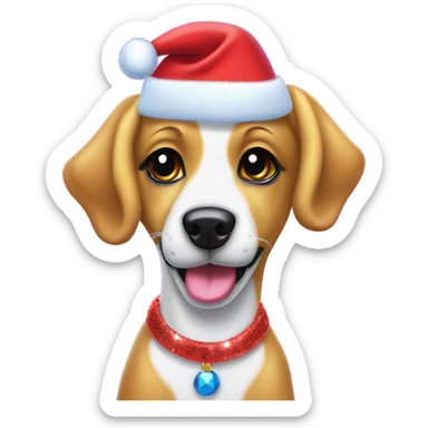 Lisa frank Christmas sparkle￼ dog with Santa hat sticker