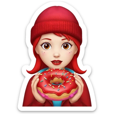 female devil wearing beanies holding donut sticker