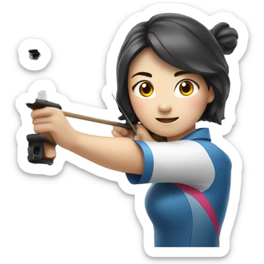 A female Korean national archery team member is carefully shooting her bow. sticker
