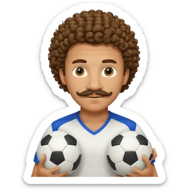 curly hair man soccer player with mustache holding soccer ball sticker