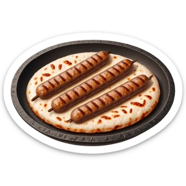 Cinematic Realistic Cevapi Dish Emoji, depicted as small, grilled minced meat sausages with a charred exterior rendered with lifelike textures and warm, savory lighting. sticker