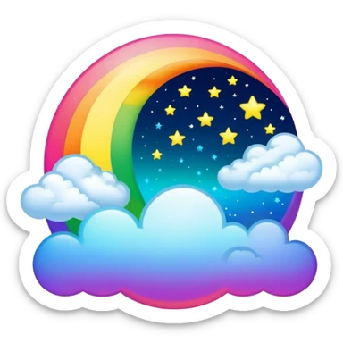Neon rainbow colored damask style full moon with stars and clouds sticker