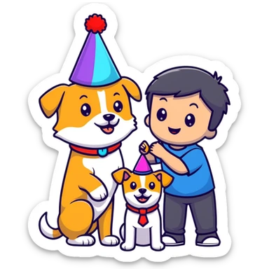 boy and his dog celebrating at party sticker