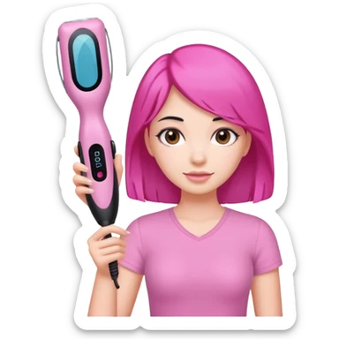 Girl in black hair holding a pink hair removal device  sticker