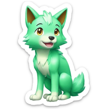 Cute Shy Shiny Light-Green Fakémon-Wolf-Pokémon Full Body sticker